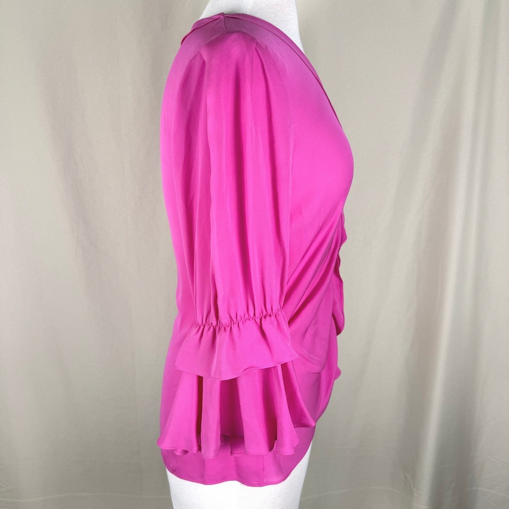Kobi Halperin Hot Pink Silk Ruffle Blouse Size M Barbiecore Coquette - Picture 2 of 9